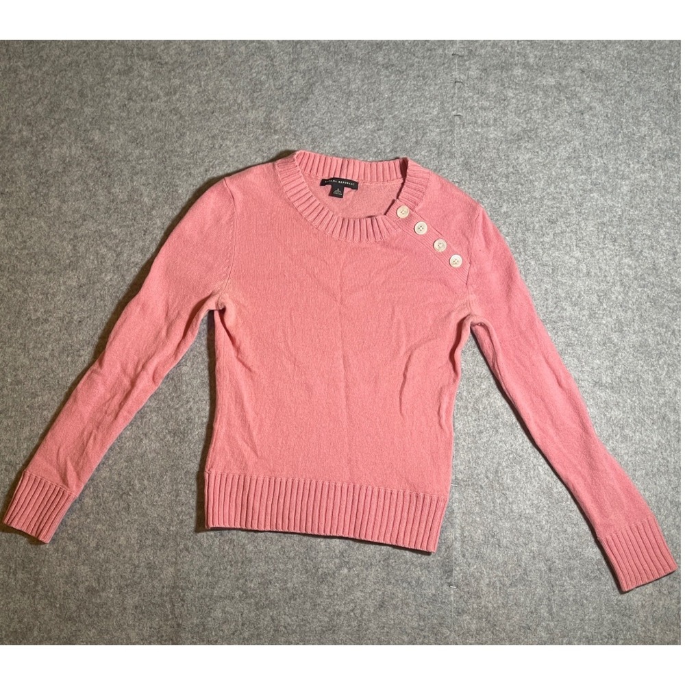 Banana Republic Womens Pink Button Shoulder Long Sleeve Crew Neck Sweater Small